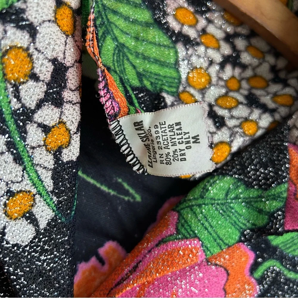 Vintage 70s Elaine Sklar Lingerie Co Metallic Floral Print 2 Piece Lounge Set M - Picture 11 of 11